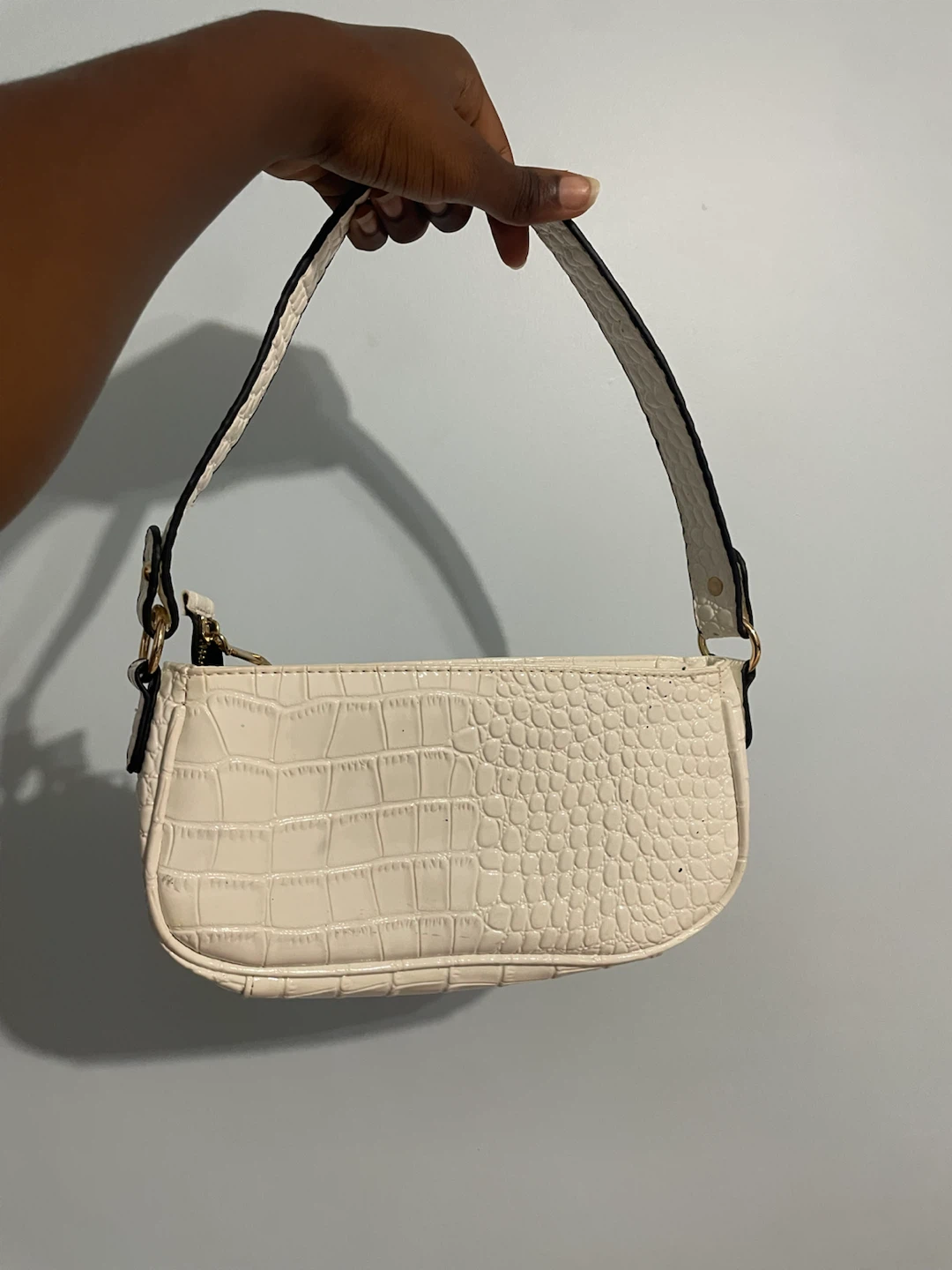 White Faux Croc Shoulder Bag