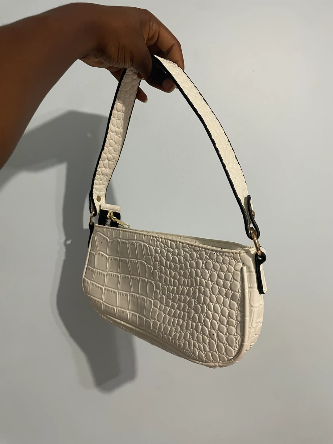 White Faux Croc Shoulder Bag - photo 2