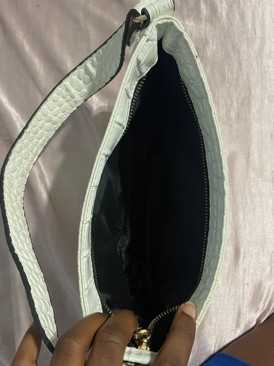 White Faux Croc Shoulder Bag - photo 3