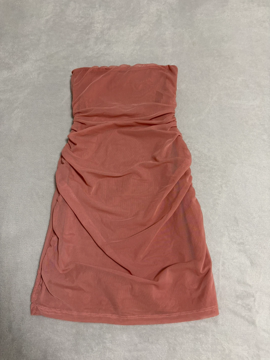 Pink Ruched Strapless Mini Dress