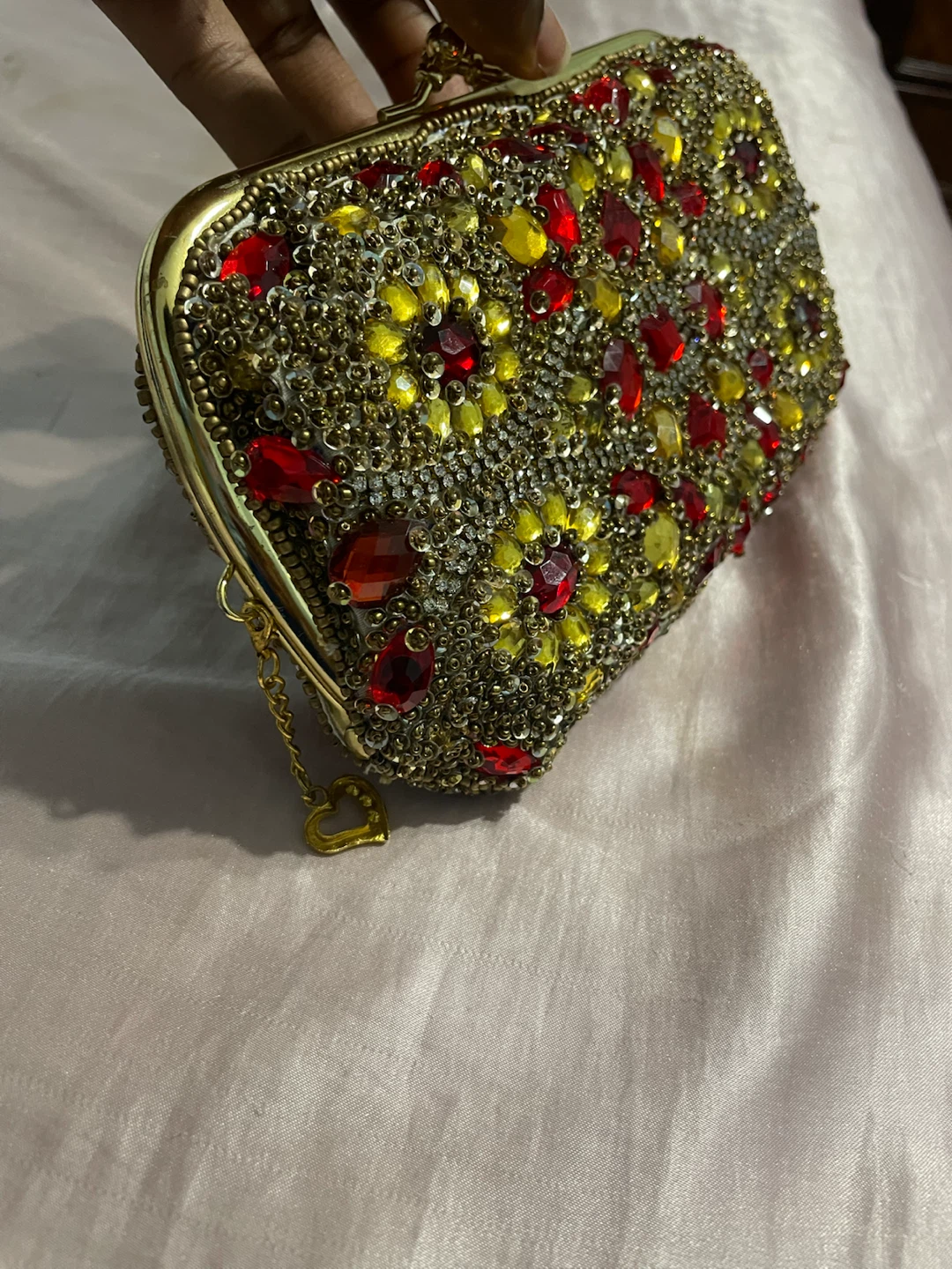 Vintage Bejeweled Clutch Purse with Heart Charm - photo 3