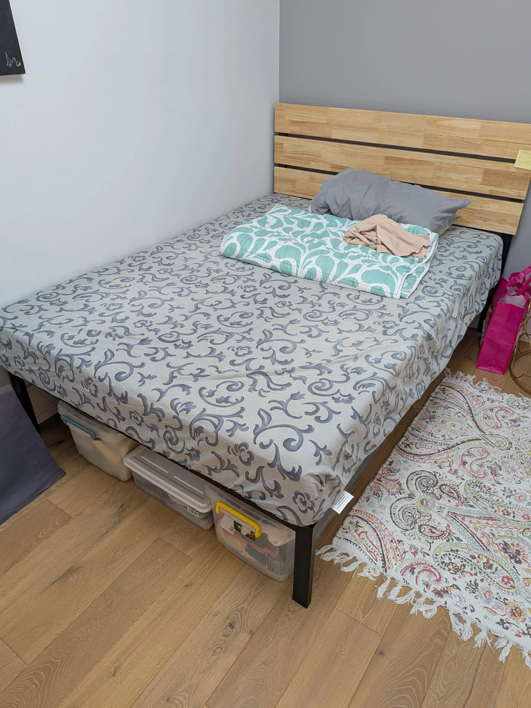 Wooden Headboard Bed Frame and memory foam mattress