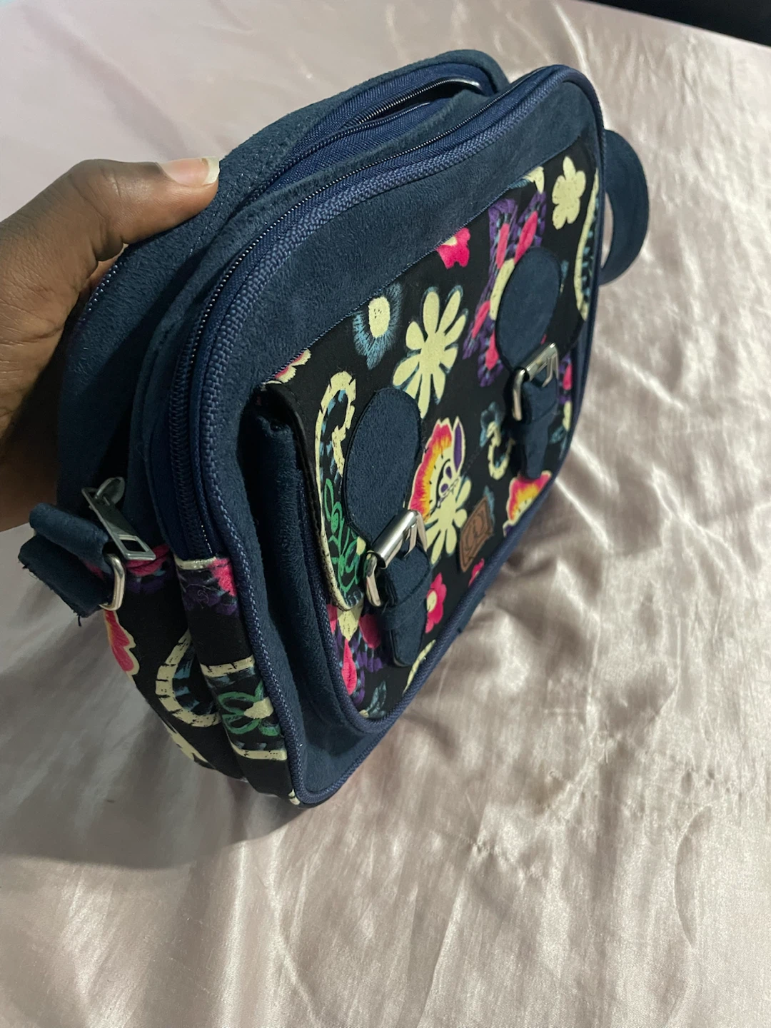 Dark Blue Hippe Shoulder/Crossbody Bag with Floral Pattern - photo 3