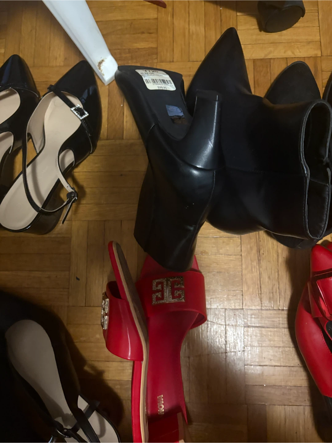 Black Pointed Toe Heels and Red Slides Bundle