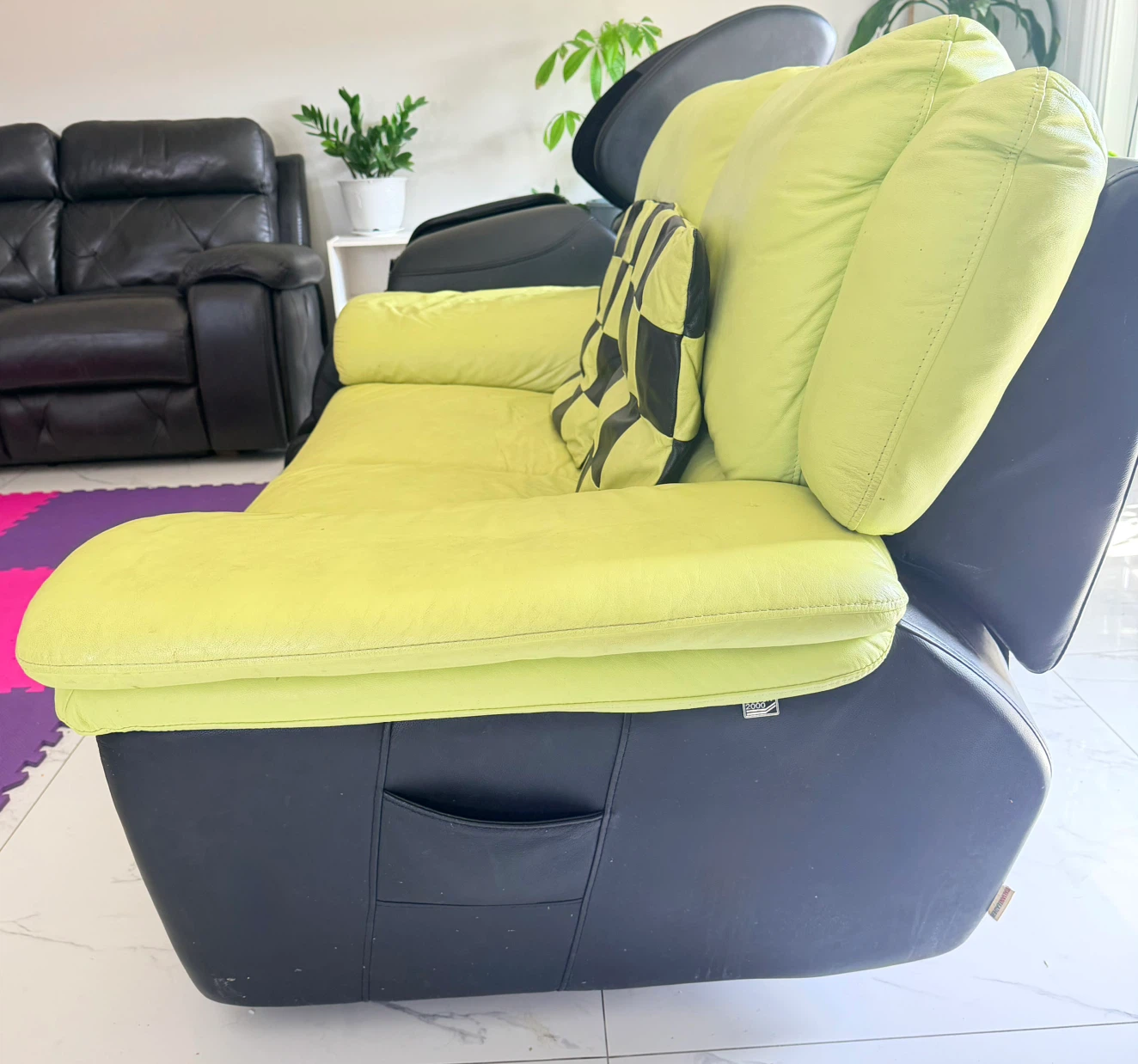 Lime Green and Black Loveseat Recliner - photo 2