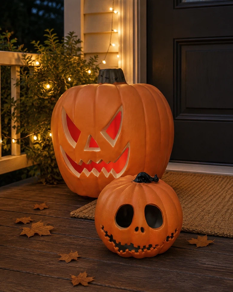 Set of 2 Halloween Jack-O’-Lantern Pumpkins