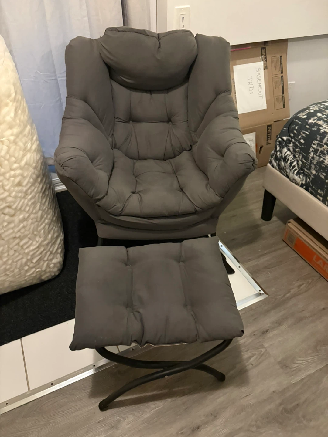 Grey Padded Accent Chair with Ottoman