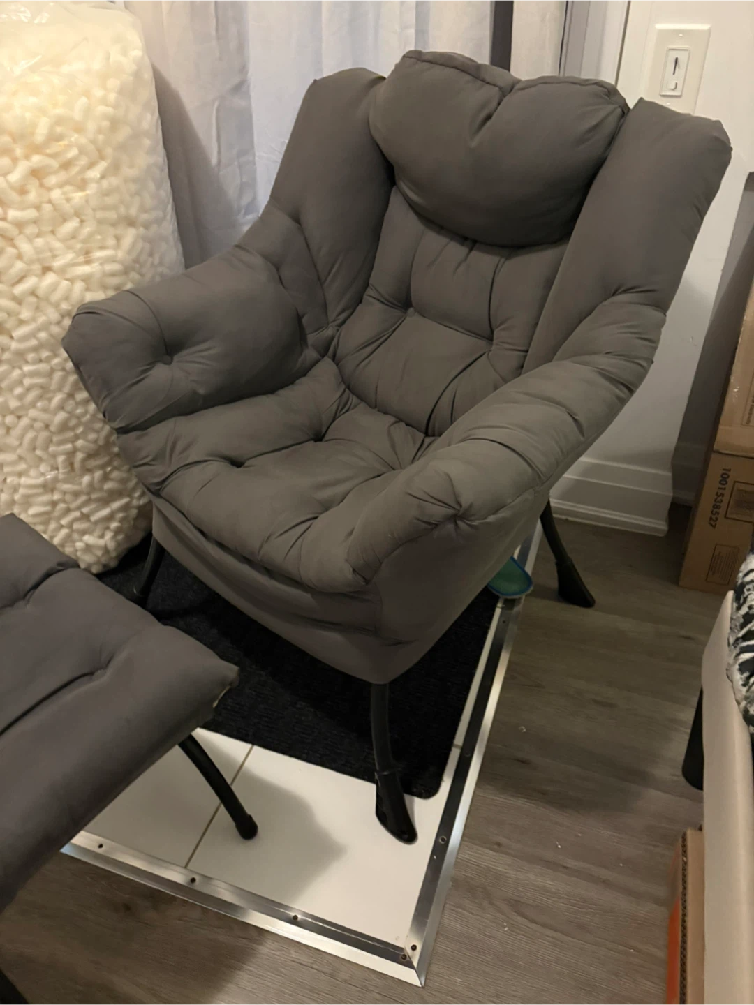 Grey Padded Accent Chair with Ottoman - photo 2