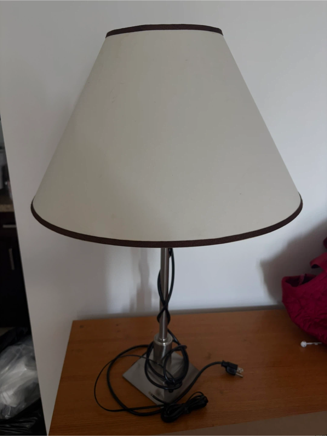 Cream Cone Lamp with Brown Trim