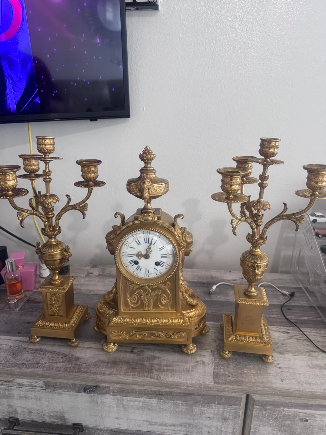 Antique French gilt bronze set Japy Freres 1860-1890