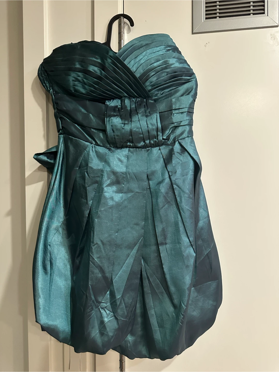 Strapless Teal Bubble Hem Dress with Bow Accent - photo 2