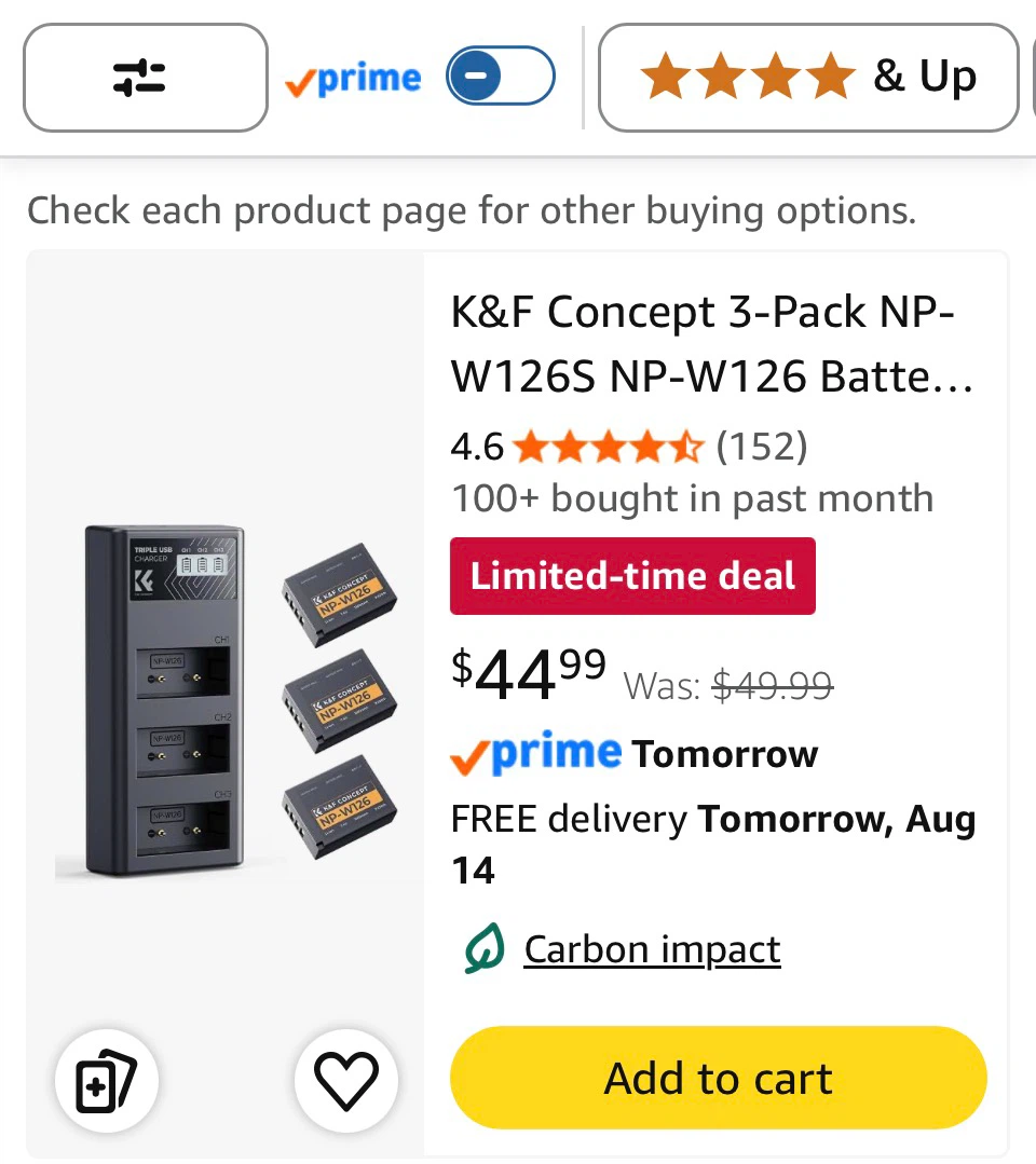 K&F Concept 3-Pack NP-W126S Battery and Charger Set