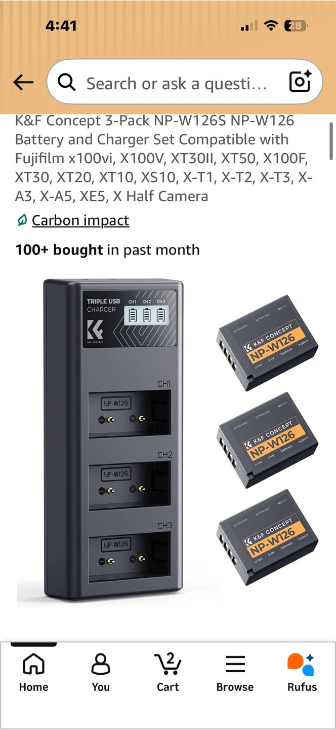 K&F Concept 3-Pack NP-W126S Battery and Charger Set - photo 2