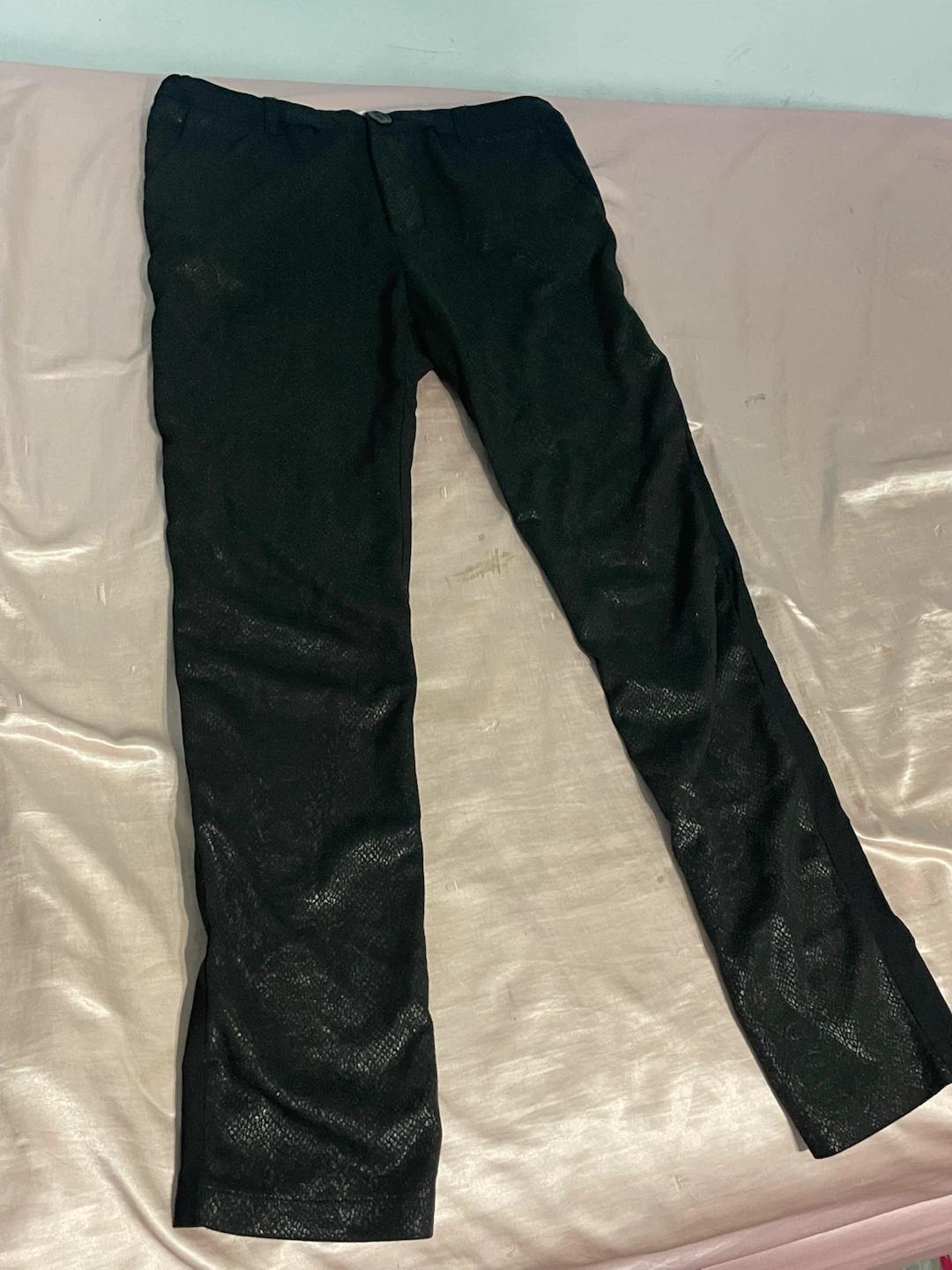 Black textured faux snake skin dress pants