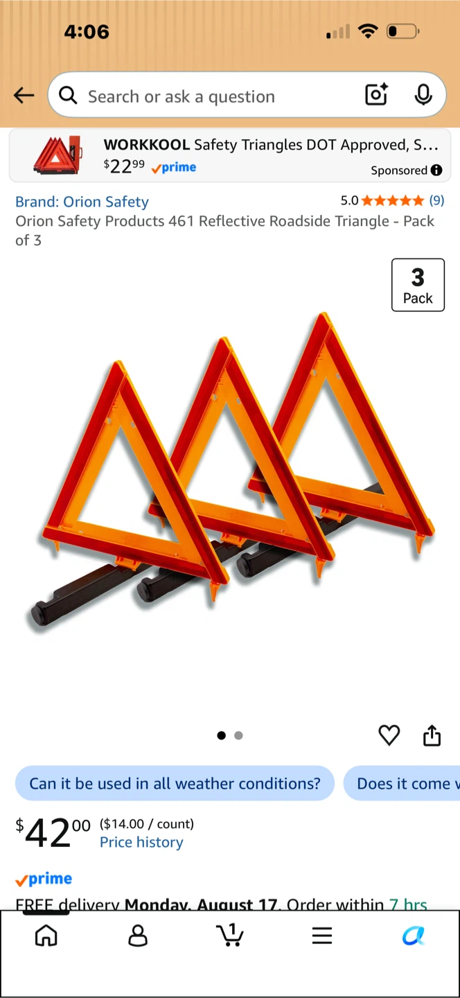 Orion Safety 3 Pack Reflective Roadside Safety Triangles