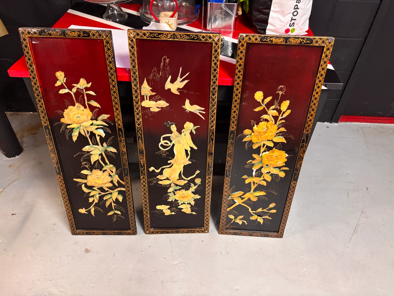 Set of 3 Vintage Asian Art Panels