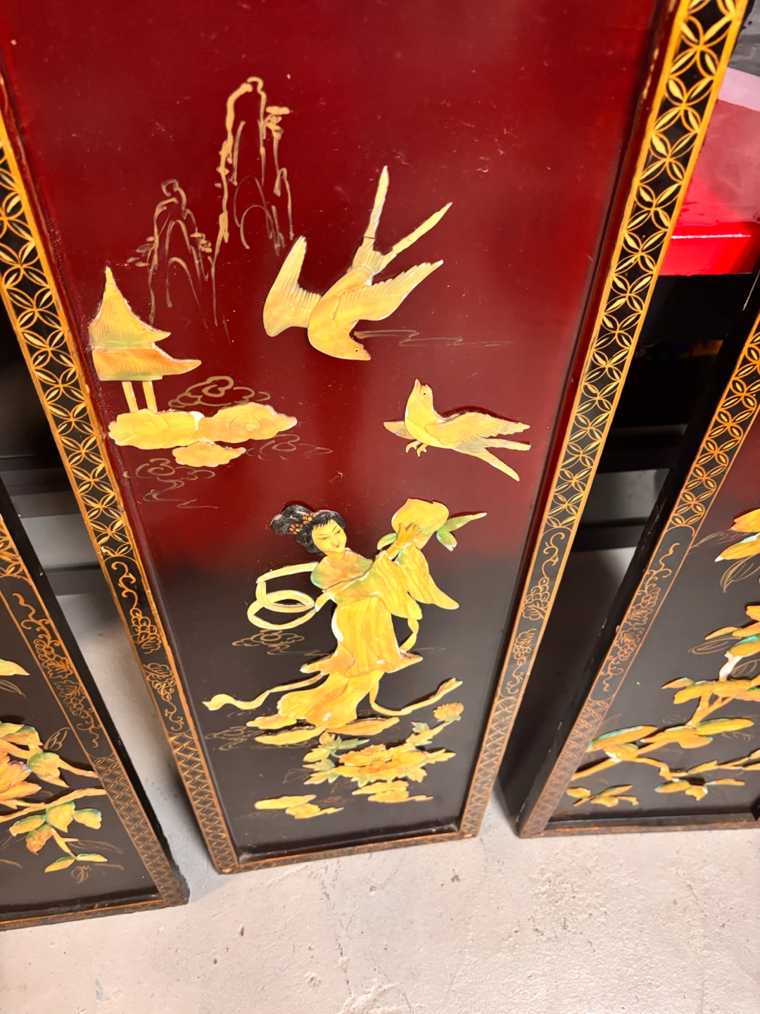 Set of 3 Vintage Asian Art Panels - photo 2