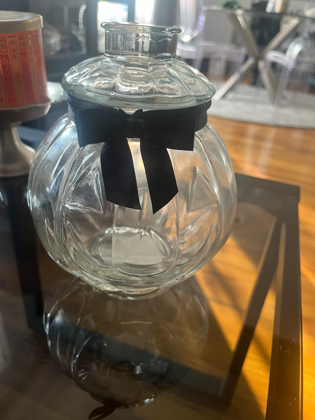 Clear Glass Jar with Black Ribbon