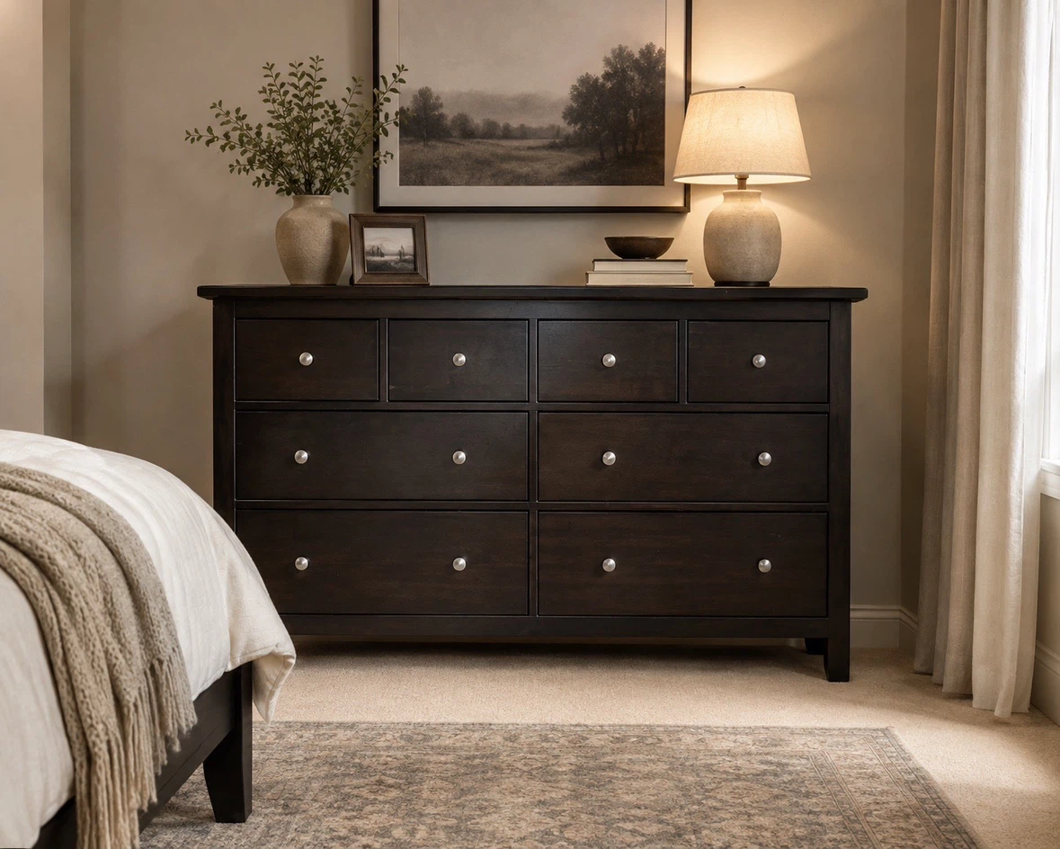 Dark Brown Dresser with 8 Drawers