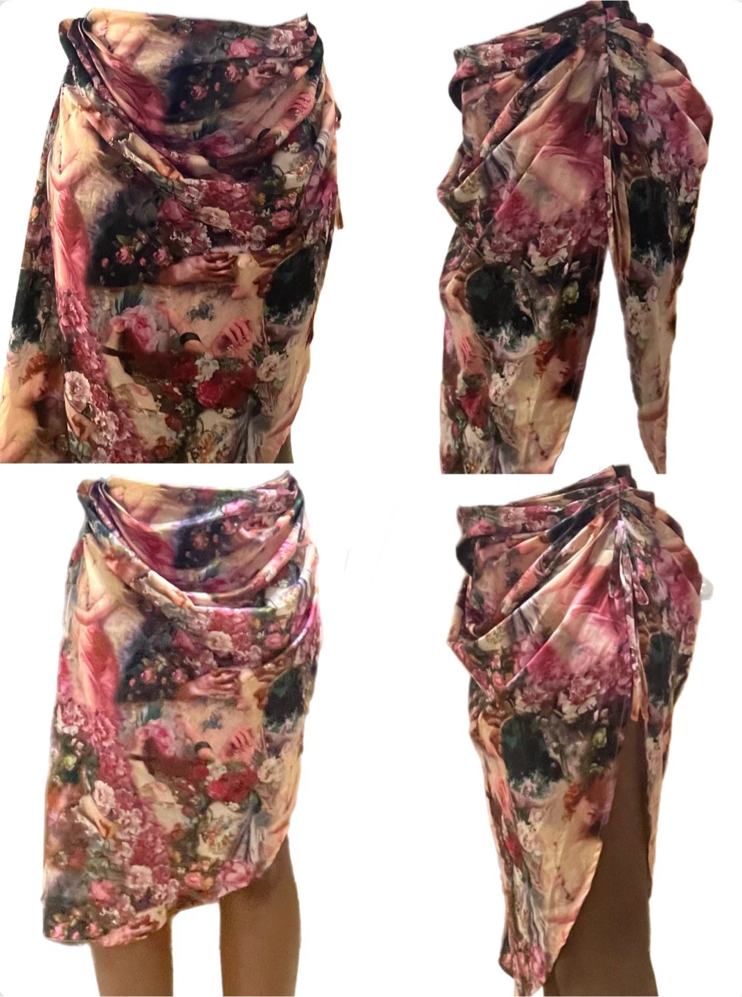 Draped Floral Print Skirt