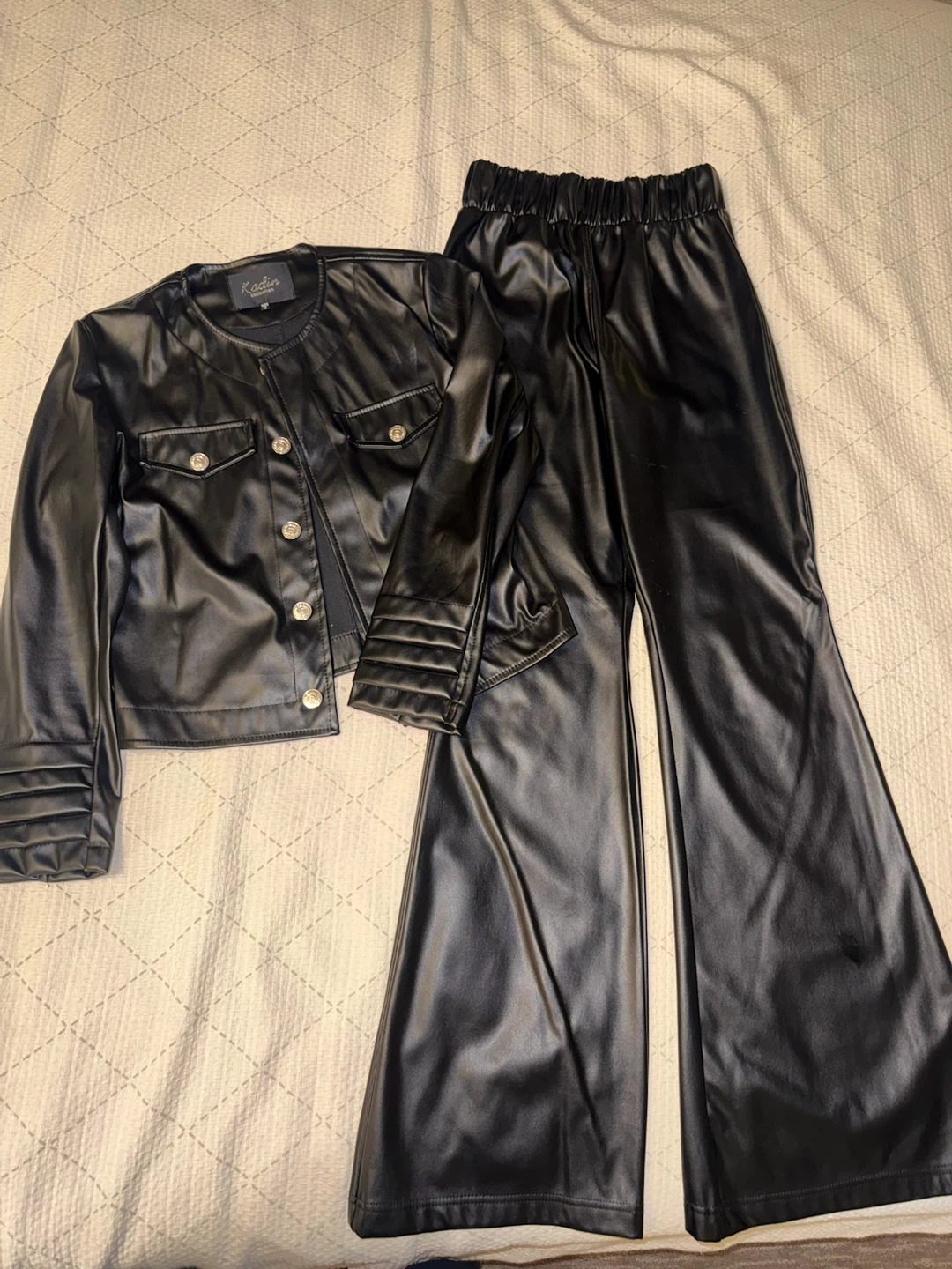 Kadin Collection Black Faux Leather Jacket & Pants Set