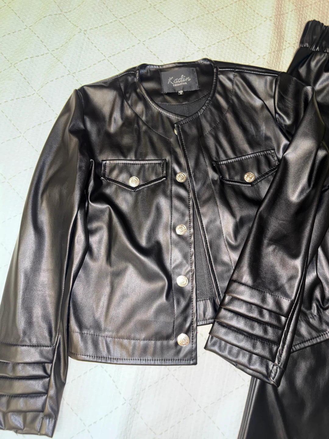 Kadin Collection Black Faux Leather Jacket & Pants Set - photo 2