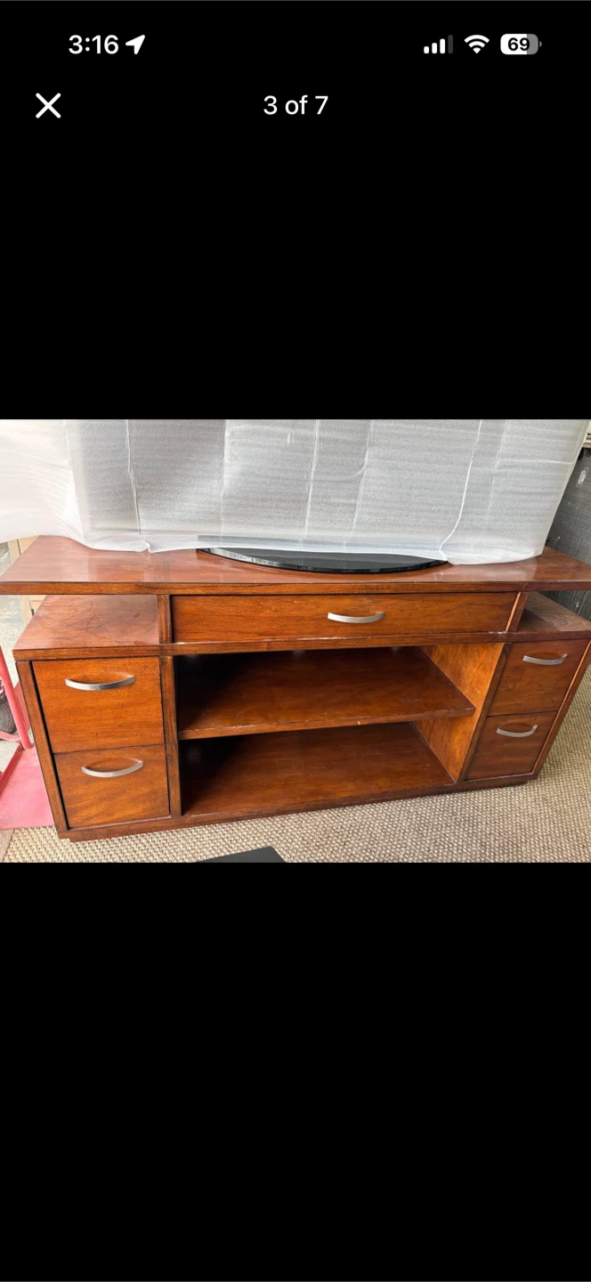 Wooden Media Console with Drawers - photo 3