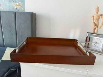 Wooden Serving Tray with Metal Handles