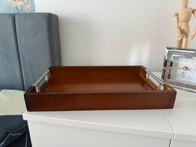 Wooden Serving Tray with Metal Handles - photo 2