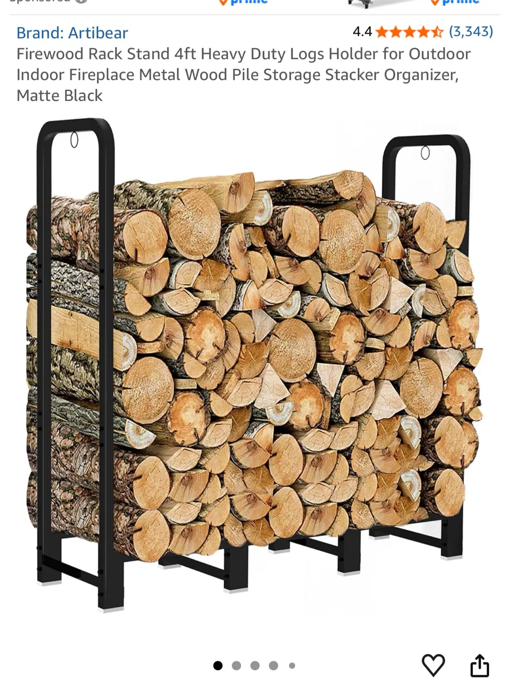Artibear Firewood Rack Stand 4ft Matte Black