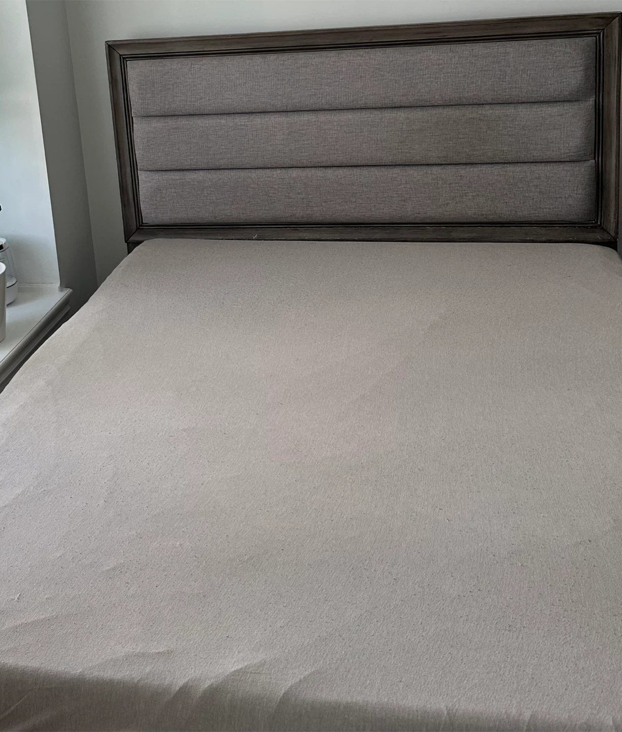 Wooden Bed Frame with Upholstered Headboard