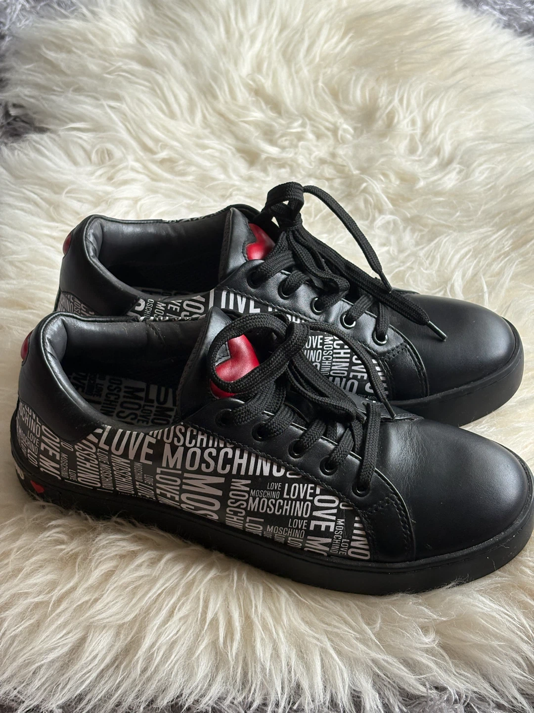 Love Moschino Black Sneakers with Red Hearts