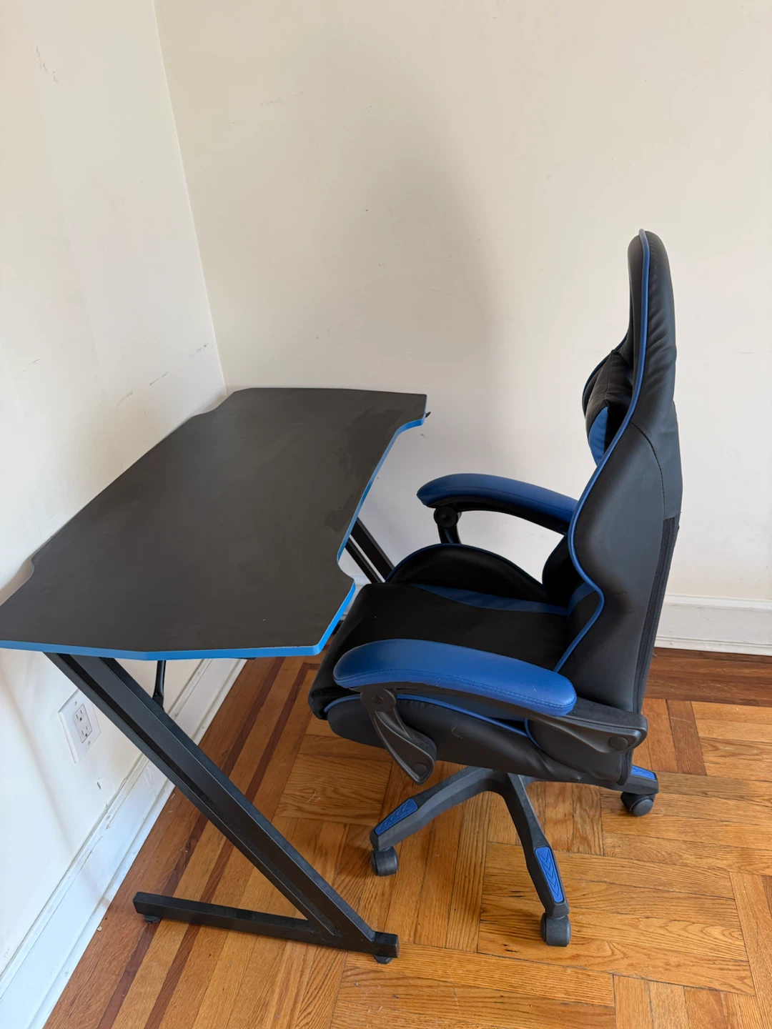 Black Gaming Desk with Blue Trim