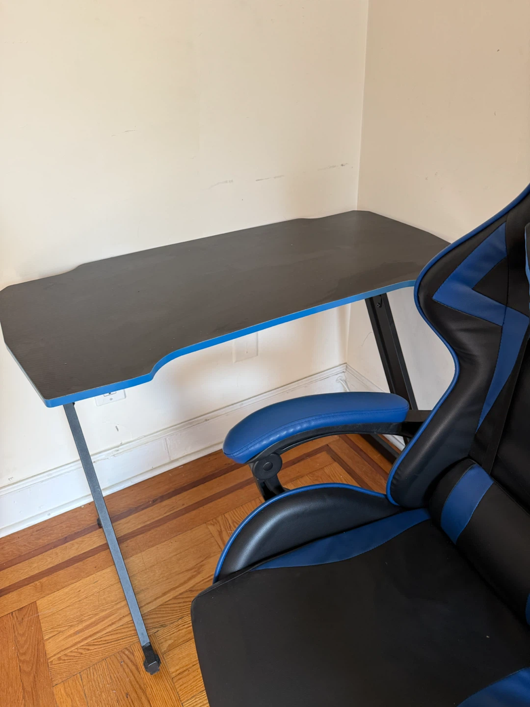 Black Gaming Desk with Blue Trim - photo 2