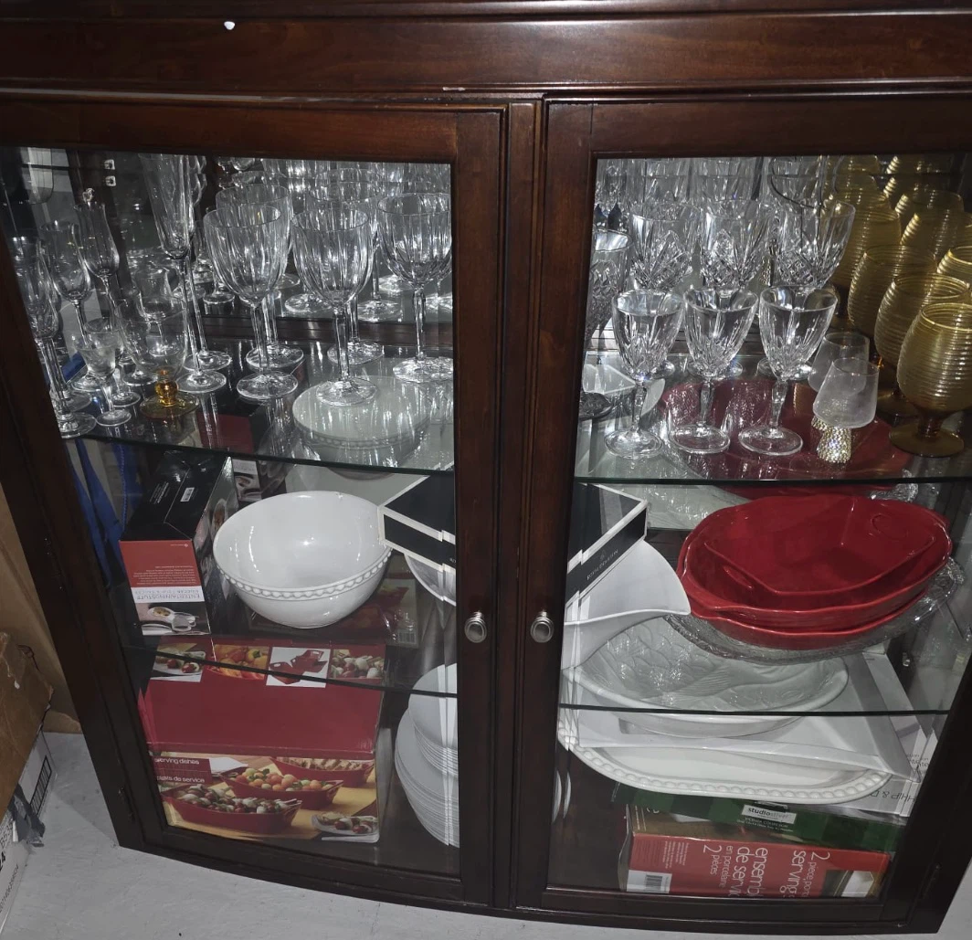 Cherry wood china cabinet with glass doors