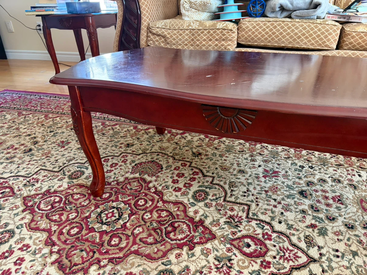 Wooden Cherry Red Coffee Table and End Tables Set