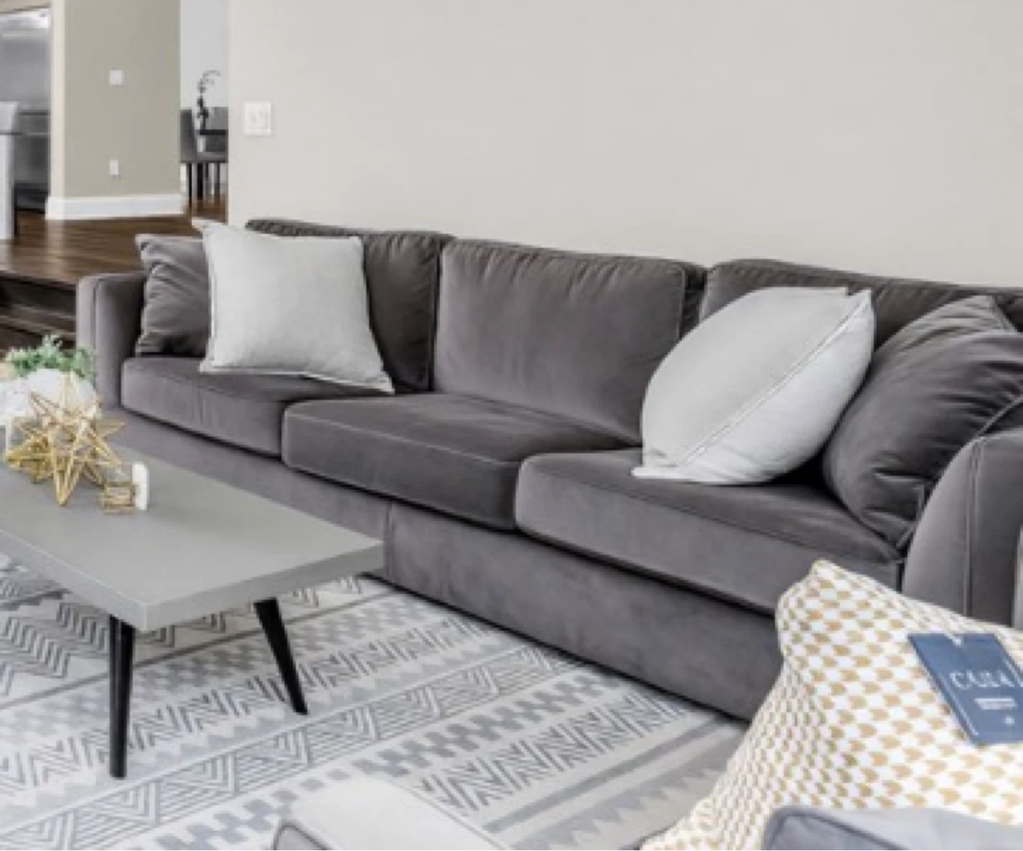 3 Seated Grey Velvet Sofa