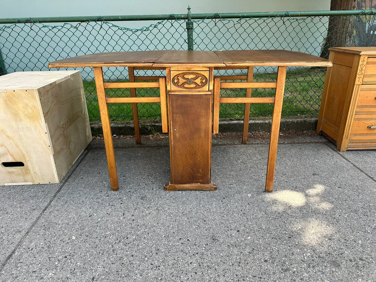 Antique Drop Leaf Table with Drawer - photo 2