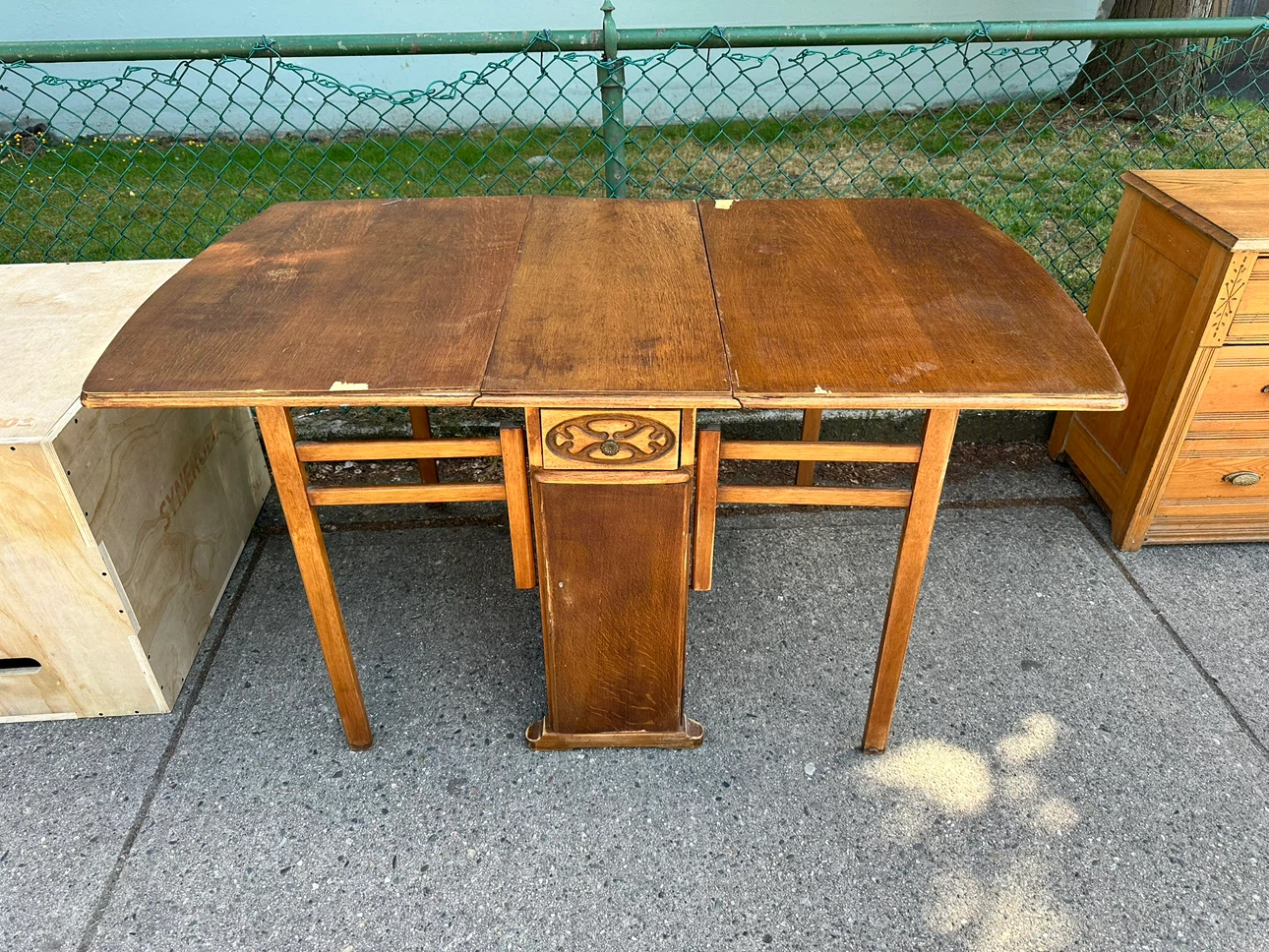 Antique Drop Leaf Table with Drawer - photo 3