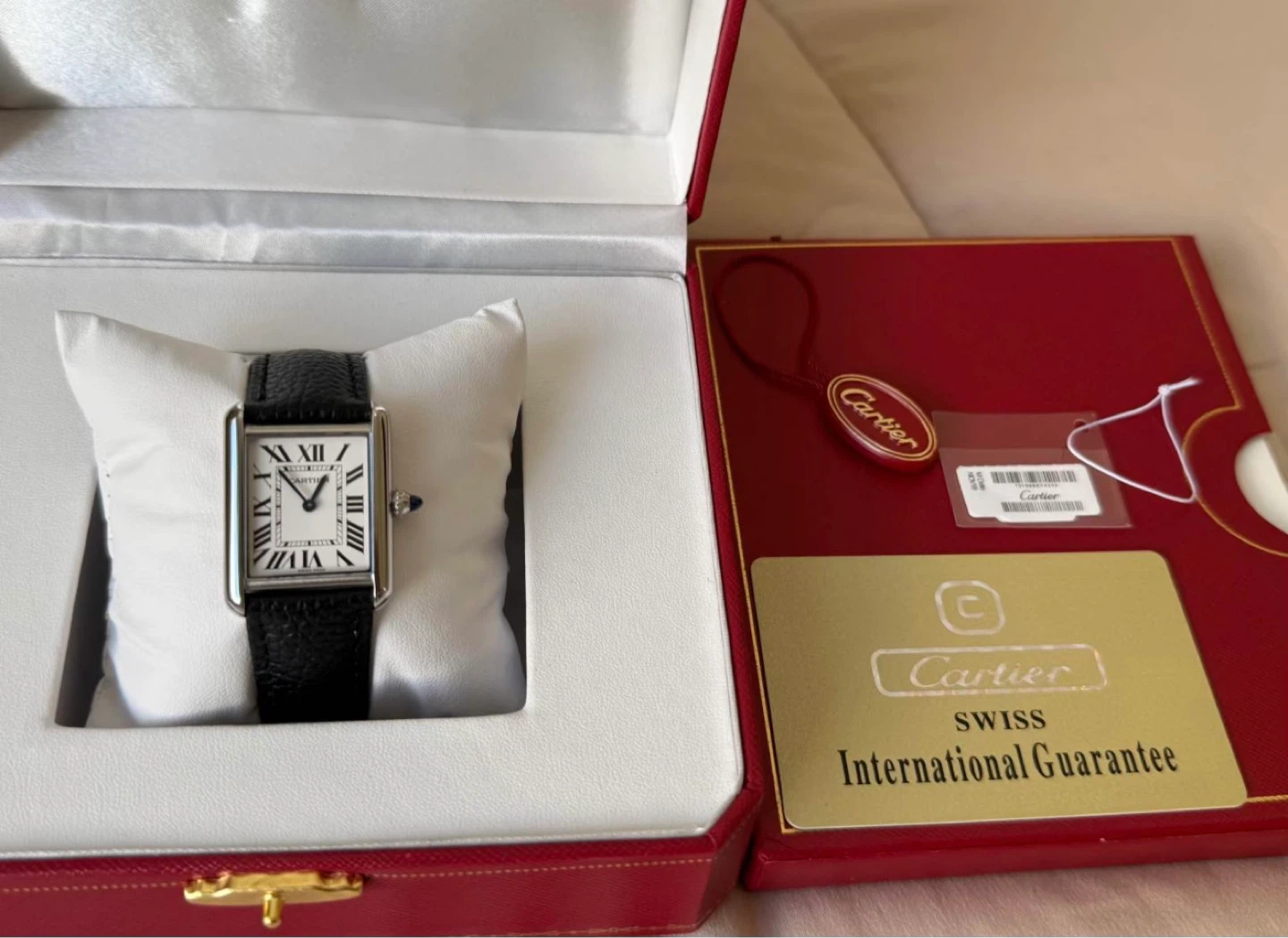 Cartier Tank must Quartz Watch with Black Leather Strap