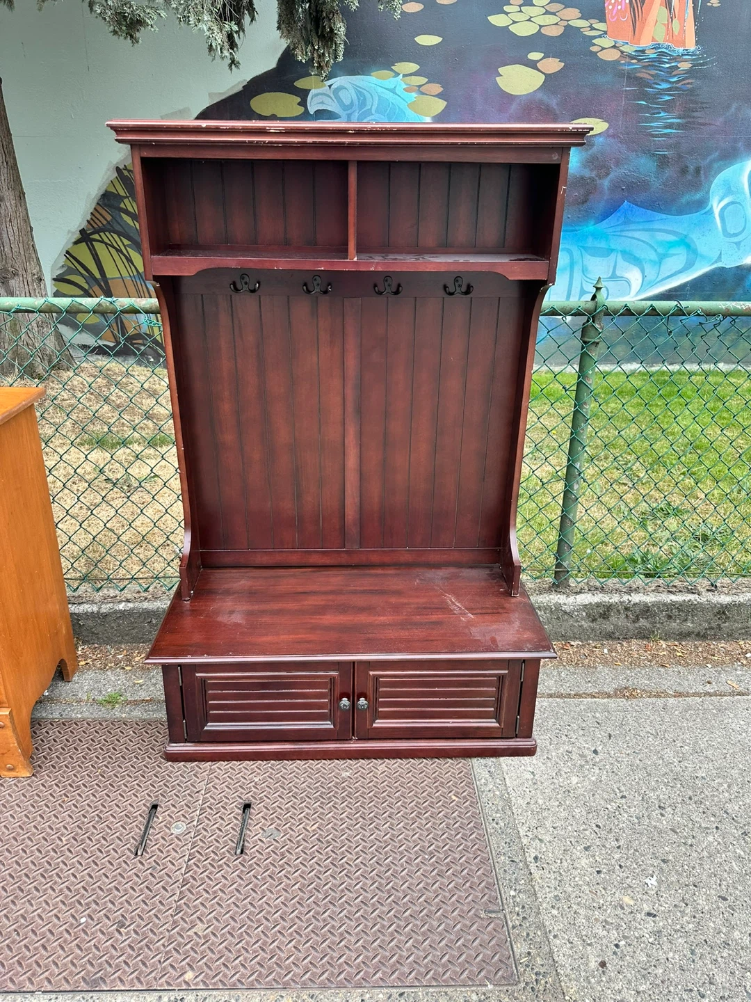 Wooden Hall Tree Bench with Coat Hooks - photo 2