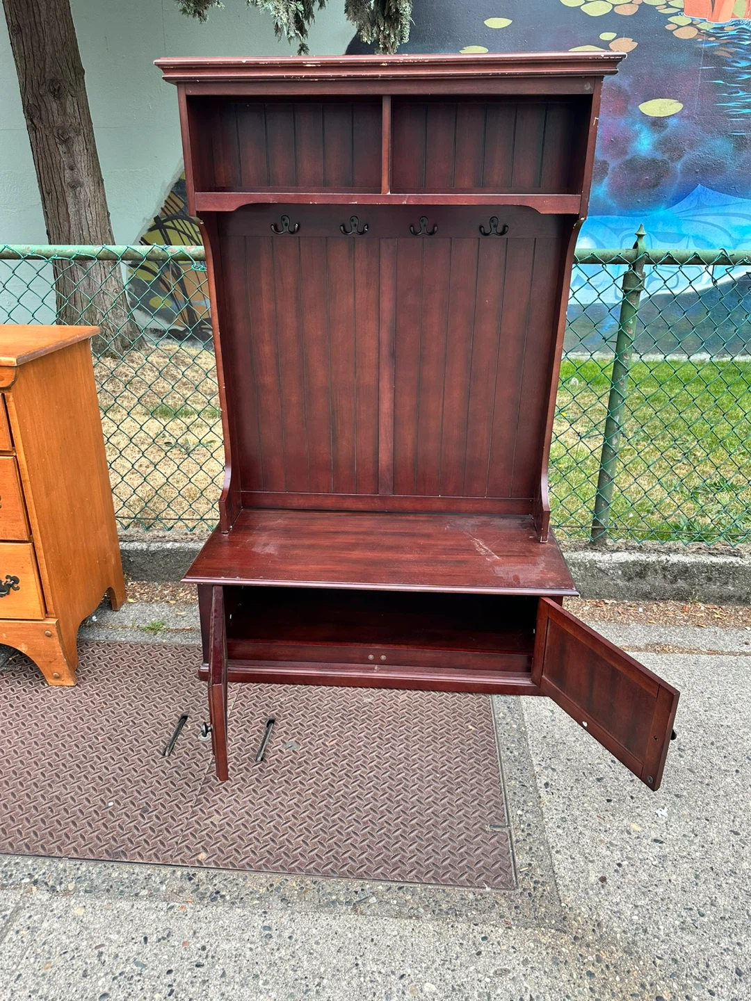 Wooden Hall Tree Bench with Coat Hooks - photo 3