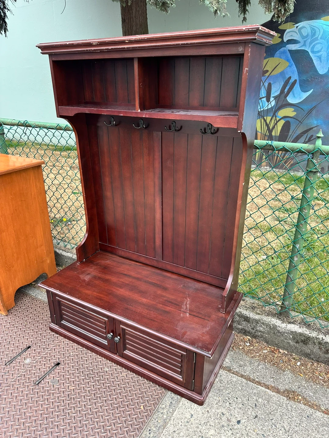 Wooden Hall Tree Bench with Coat Hooks - photo 4