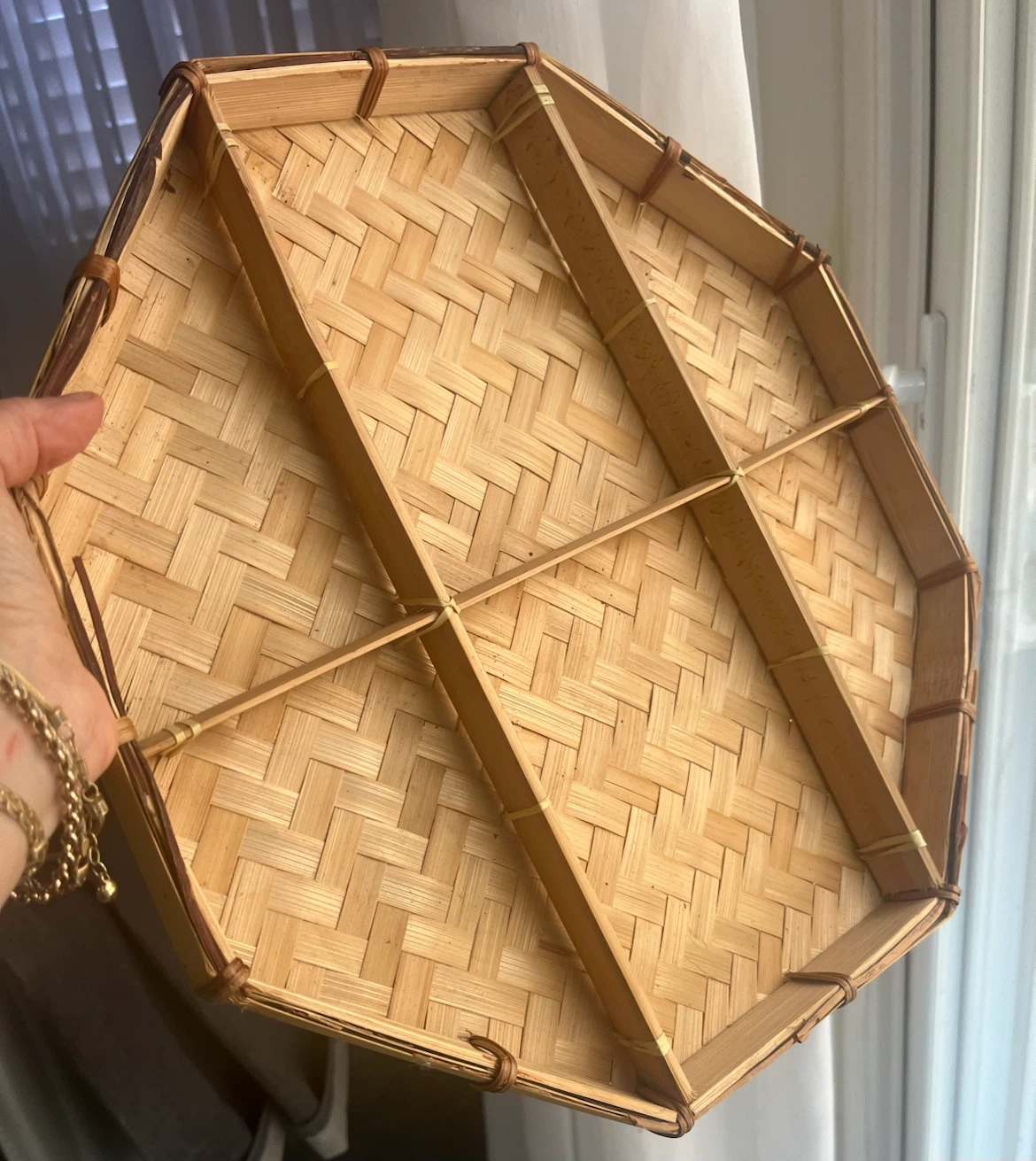 Large Bamboo Serving Tray with 6 Compartments