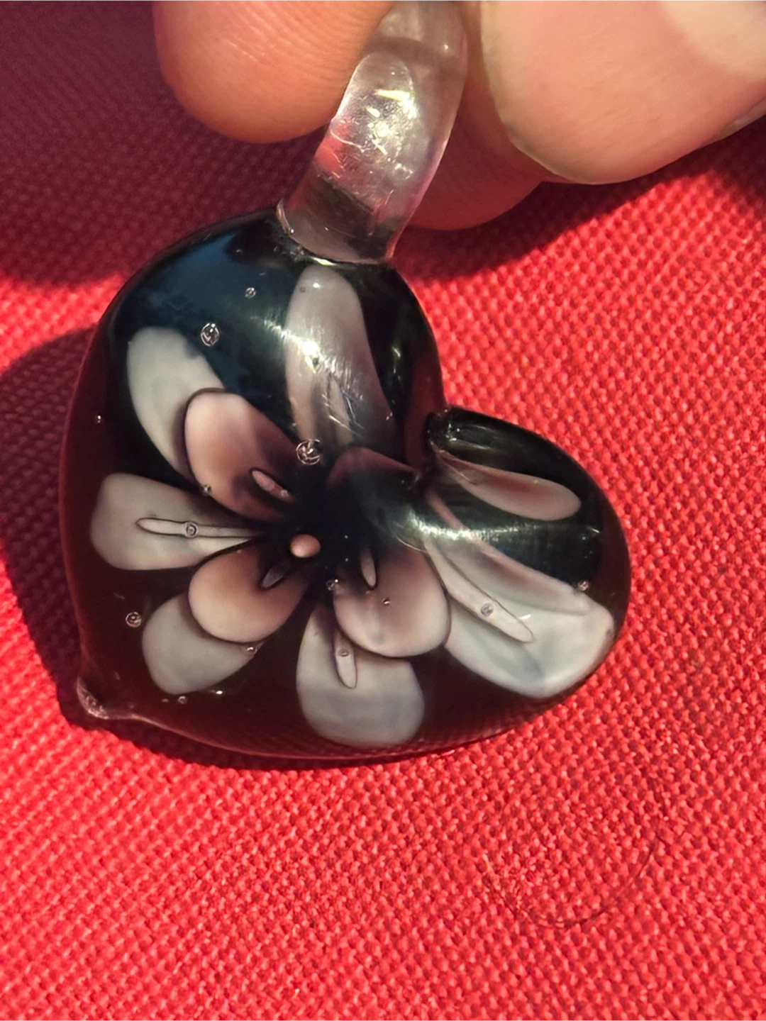 Handmade Lampwork Glass Flower Heart Pendant