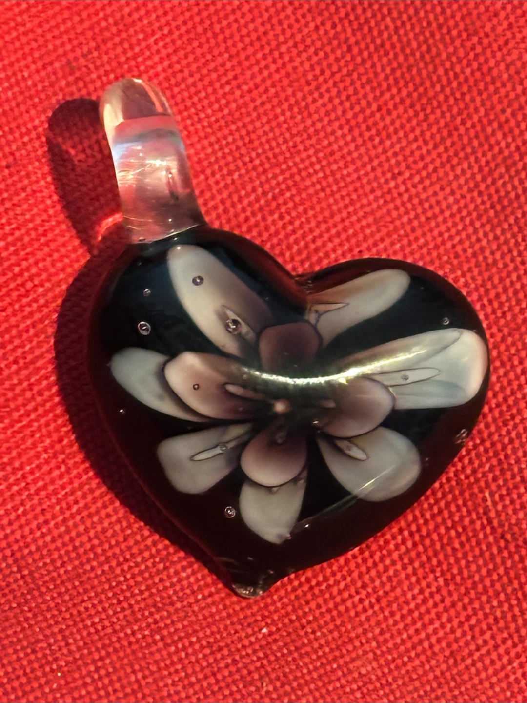 Handmade Lampwork Glass Flower Heart Pendant - photo 2