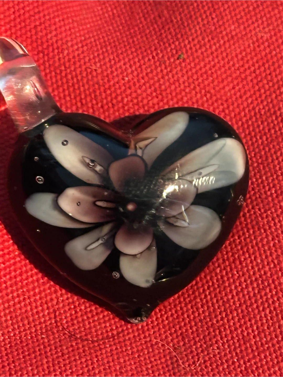 Handmade Lampwork Glass Flower Heart Pendant - photo 3