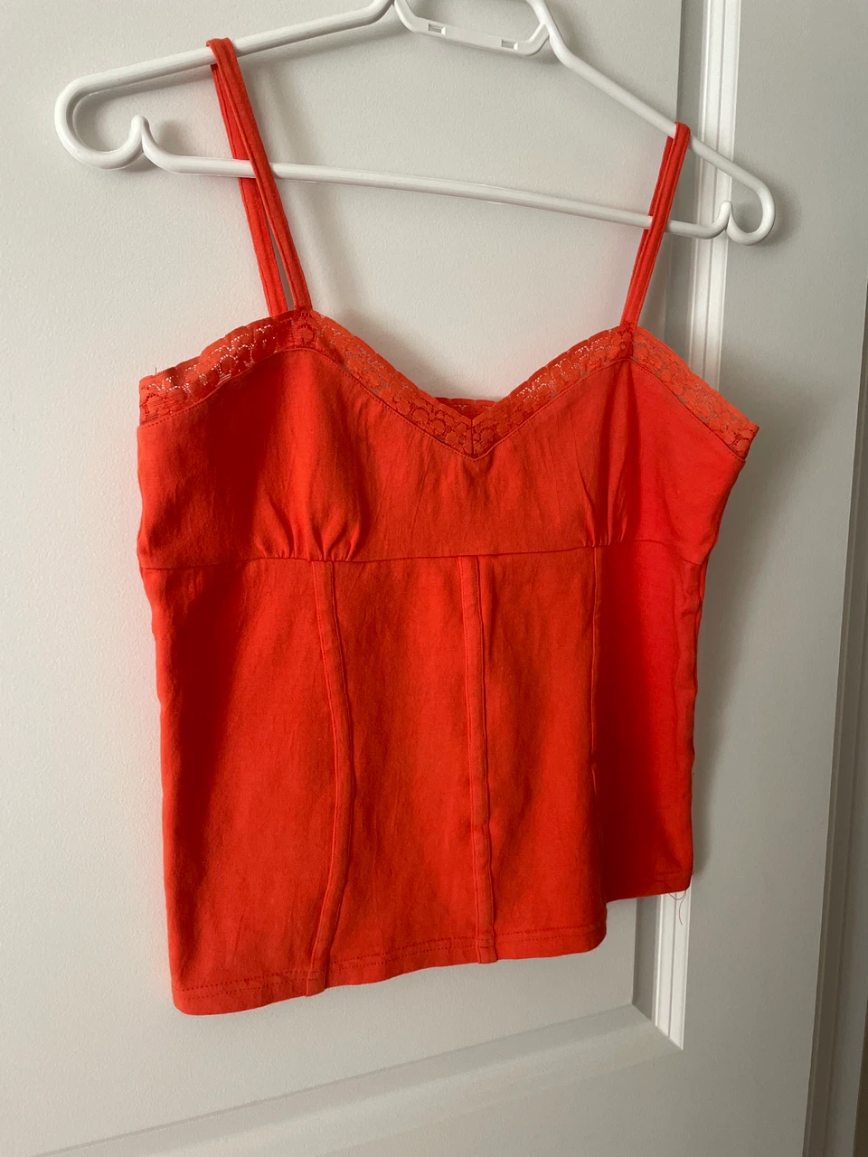 Size M-Hollywood Orange Lace Trim Camisole Top