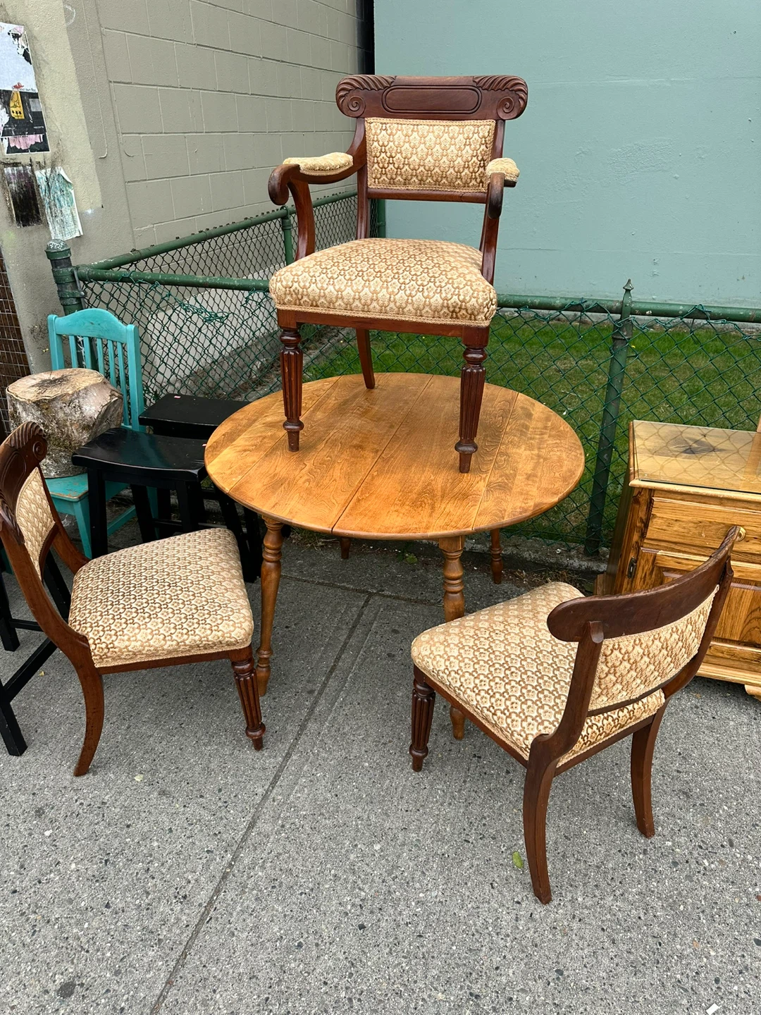 Antique Drop Leaf Dining Table with 3 Chairs