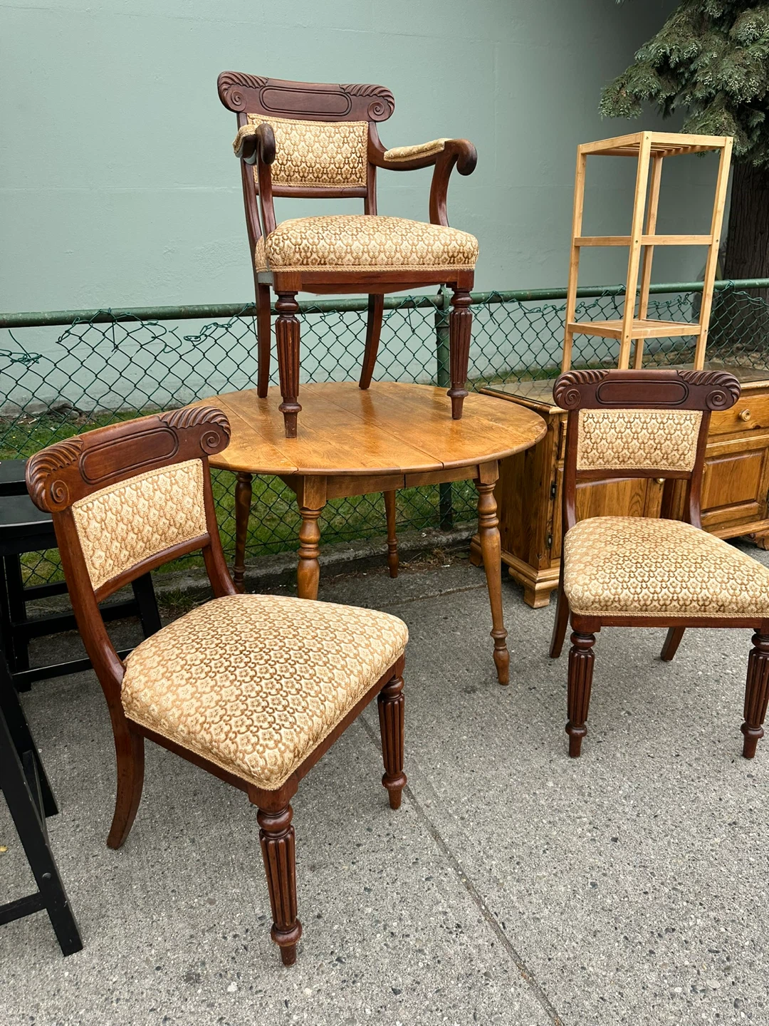 Antique Drop Leaf Dining Table with 3 Chairs - photo 2